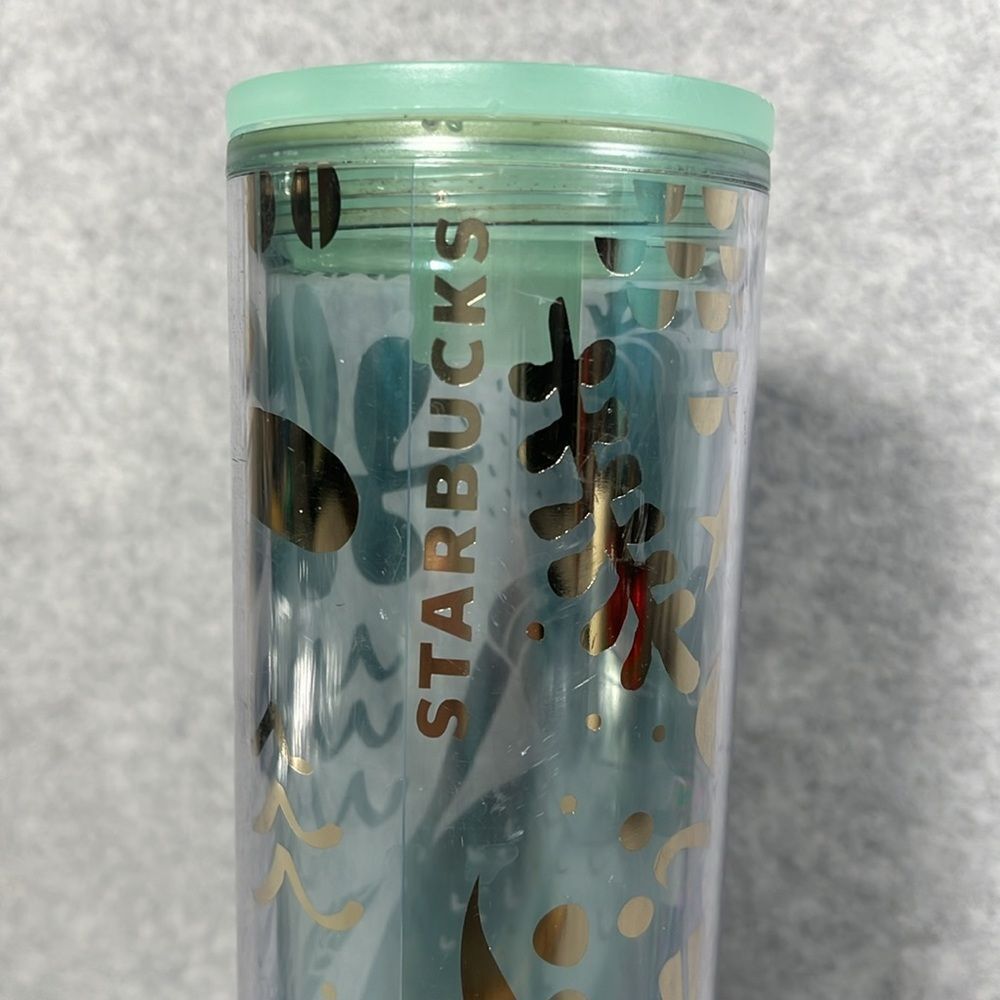 Starbucks 2020 Gold Mint Blue Mermaid Siren Clear Cold Cup Tumbler 16 fl oz - Picture 3 of 6